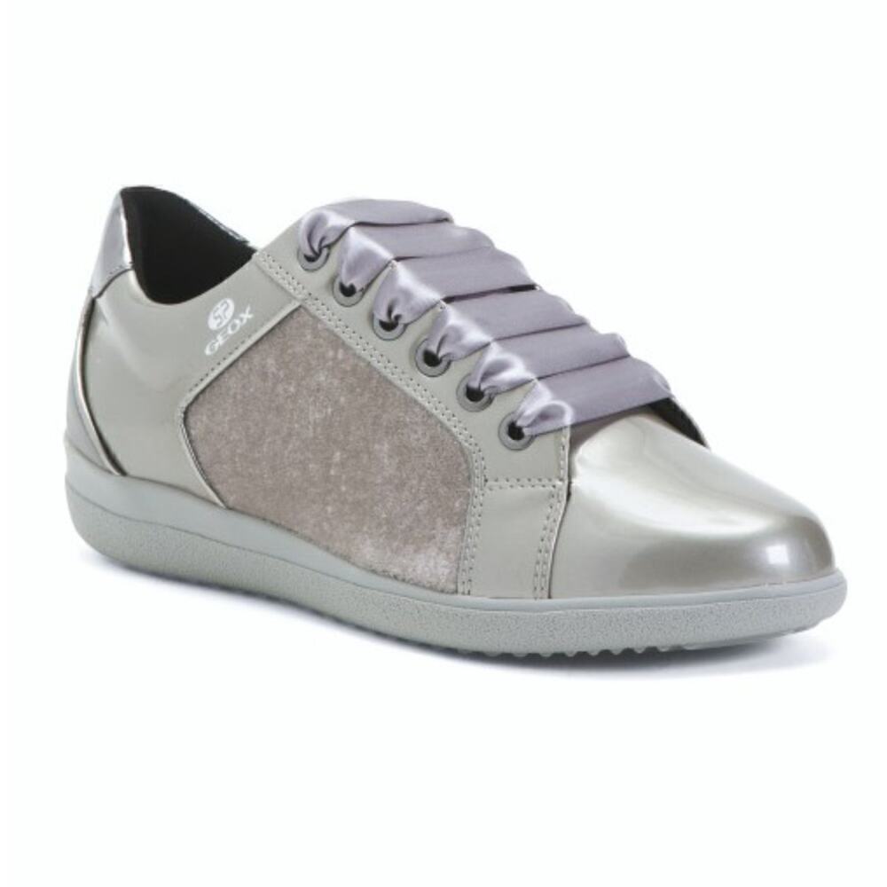 New! GEOX Women's Patent Velvet Lace up Comfort Shoes Sneakers - Picture 2 of 7